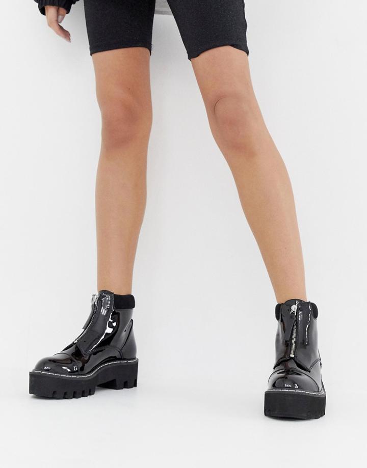 Lamoda Black Patent Chunky Boots - Black