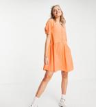 Pieces Tall Button Detail Mini Smock Dress In Orange
