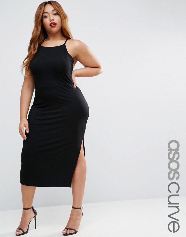 Asos Curve High Neck Strappy Midi Bodycon - Black