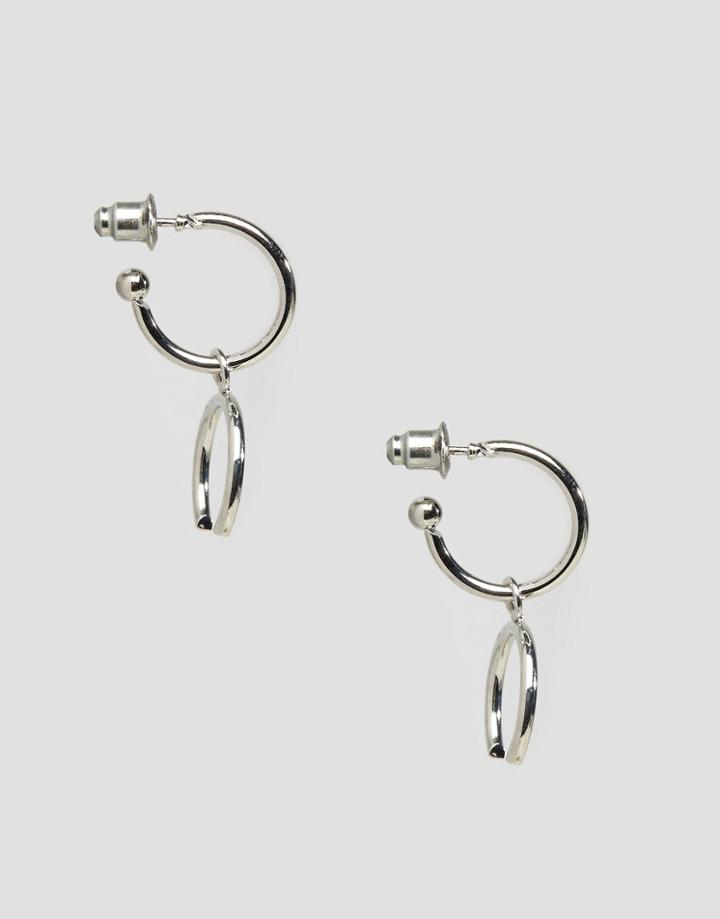 Asos Half Moon Double Hoop Earrings - Silver