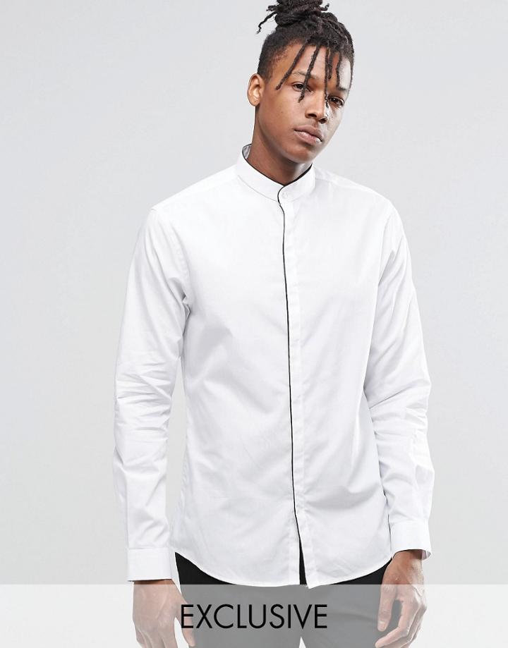Noak Smart Shirt In Grandad With Placket Piping - White