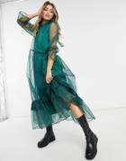 Sister Jane Organza Maxi Smock Dress In Emerald Green