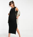 Asos Design Maternity Knit Maxi Dress In Wide Rib With Low Back Detail In Black