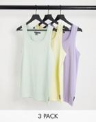 French Connection 3-pack Tank Tops In Sky Blue, Pink & White-multi