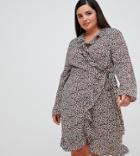 Unique 21 Hero Leopared Long Sleeve Wrap Dress With Frill - Multi