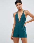 Asos Cami Romper With Strap Detail - Green