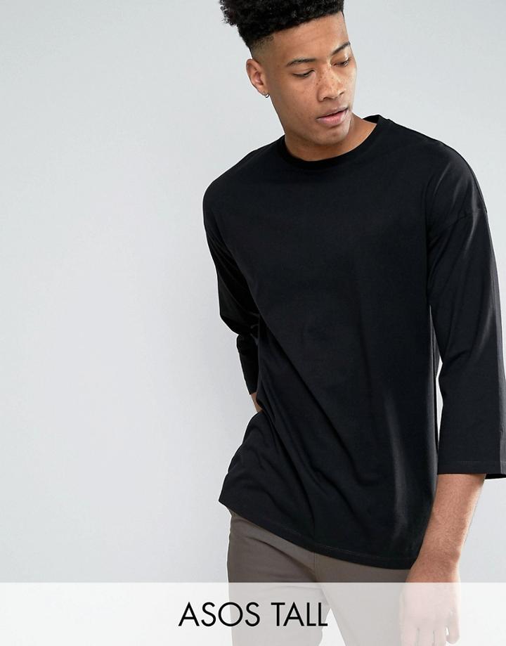 Asos Tall Oversized Long Sleeve T-shirt With 3/4 Sleeve - Black