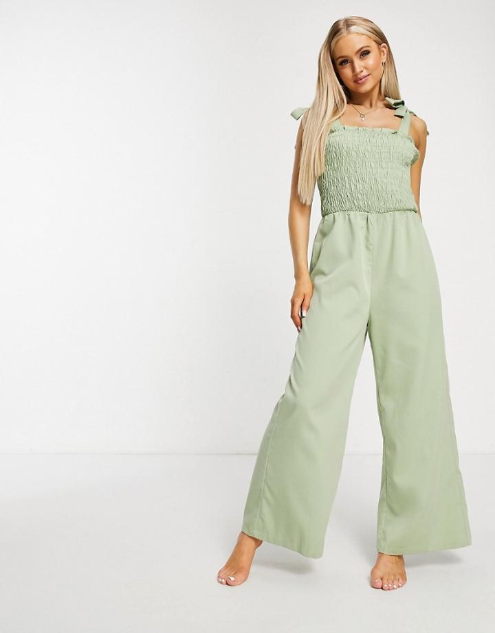 Fashion Union Cecily Beach Jumpsuit In Khaki-green