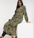 Verona Curve Maxi Dress With Ruffle Detail Skirt In Leopard-multi