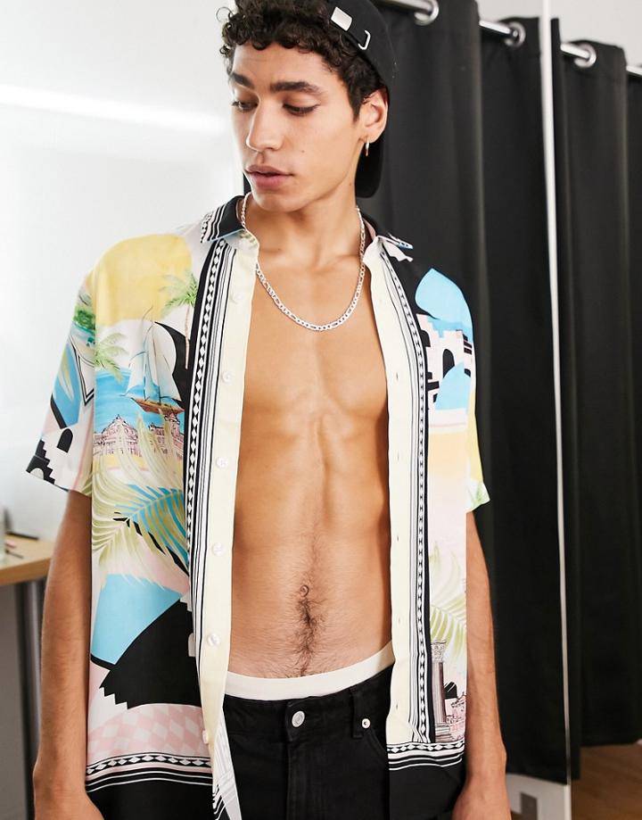 River Island Landscape Printed Shirt In Ercu-pink