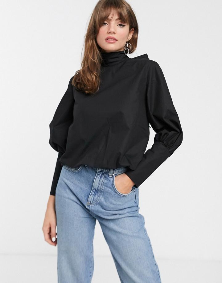 Asos White Scarf Tie Deep Cuff Cotton Top