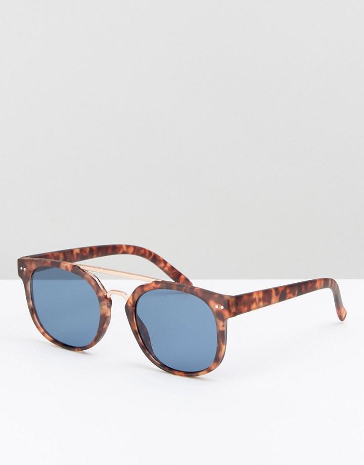 Asos Square Sunglasses In Matte Tort With Rose Gold Brow Bar - Brown