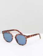 Asos Square Sunglasses In Matte Tort With Rose Gold Brow Bar - Brown