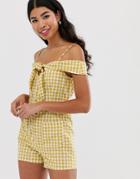 Glamorous Cami Romper With Bunny Ties In Gingham-yellow