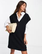 Asos Design Super Soft V Neck Vest Mini Sweater Dress In Black