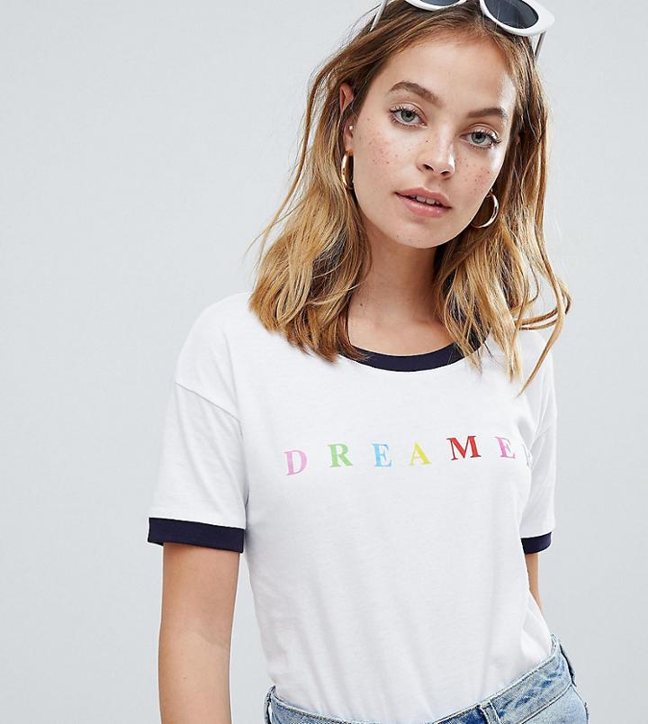 Noisy May Petite Dreamer Ringer T-shirt - White