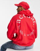 Asos Actual Oversized Hoodie With Health & Wellbeing Circle Logo Back Print In Red