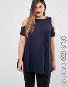 Ax Paris Plus Swing Tunic Top With Cold Shoulder - Navy