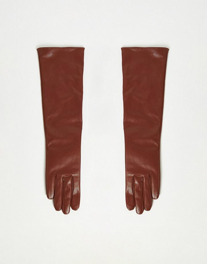 Asos Design Long Gloves In Brown