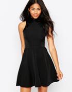 Daisy Street Skater Dress With Contrast Detail - Black