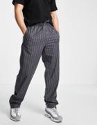 Asos Design Baggy Pants In Gray Pinstripe-grey
