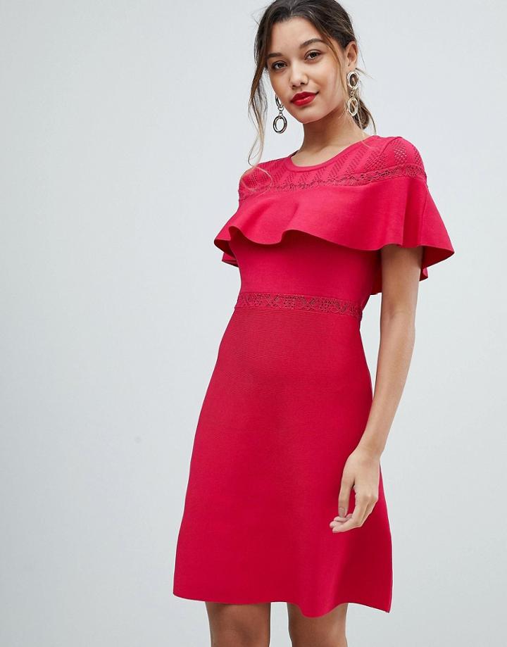 Morgan Bodycon Dress With Frill Overlay-red