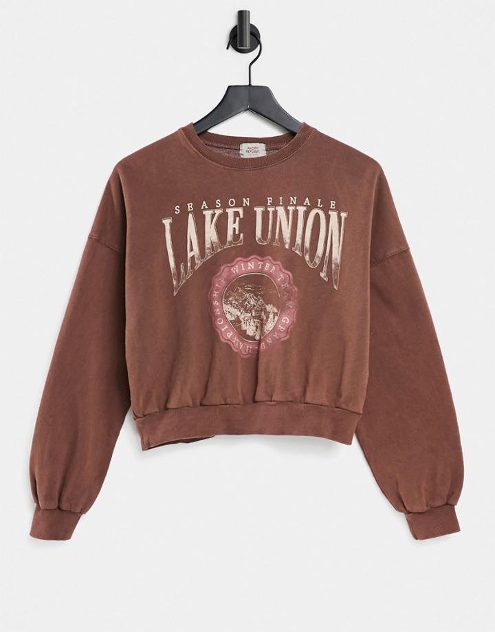 Pull & Bear Varsity Sweatshirt In Chocolate-brown