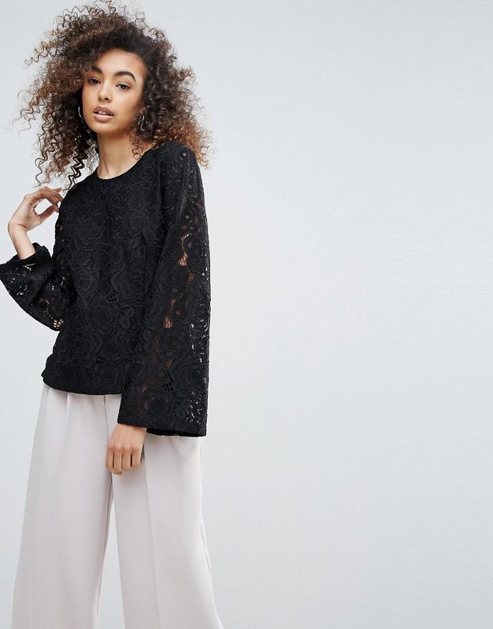 Gestuz Shane Lace Flare Sleeve Blouse - Black