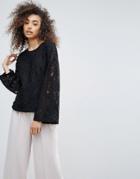 Gestuz Shane Lace Flare Sleeve Blouse - Black
