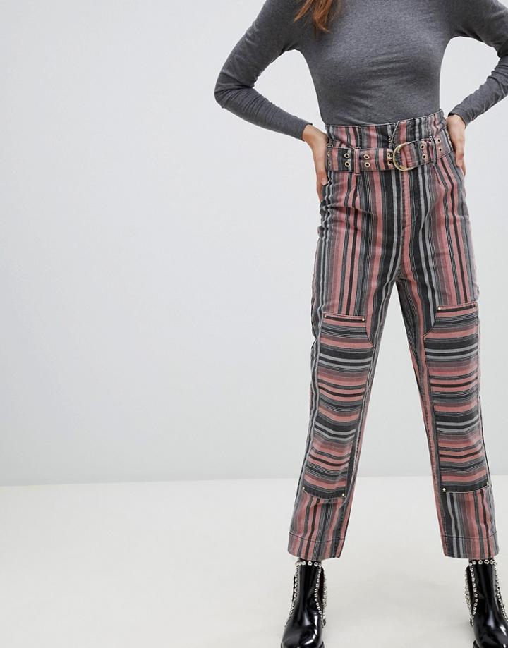 Asos Design Stevie Peg Pants In Berry Stripe - Multi