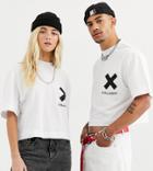 Collusion Unisex Cropped T-shirt In White With Logo Print