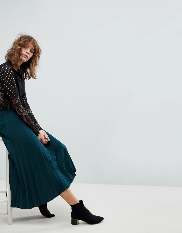 Stradivarius Pleat Midi Skirt - Green