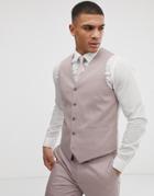 Asos Design Wedding Skinny Stretch Cotton Suit Vest In Mink - Beige