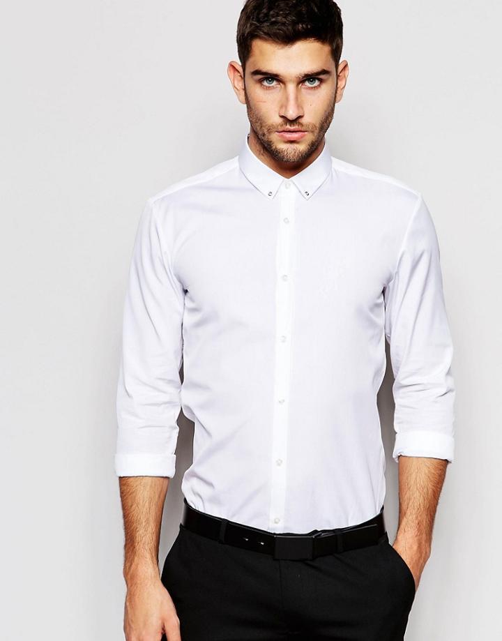 Hugo By Hugo Boss Smart Shirt In Slim Stretch Cotton And Eyelet Collar In White - White