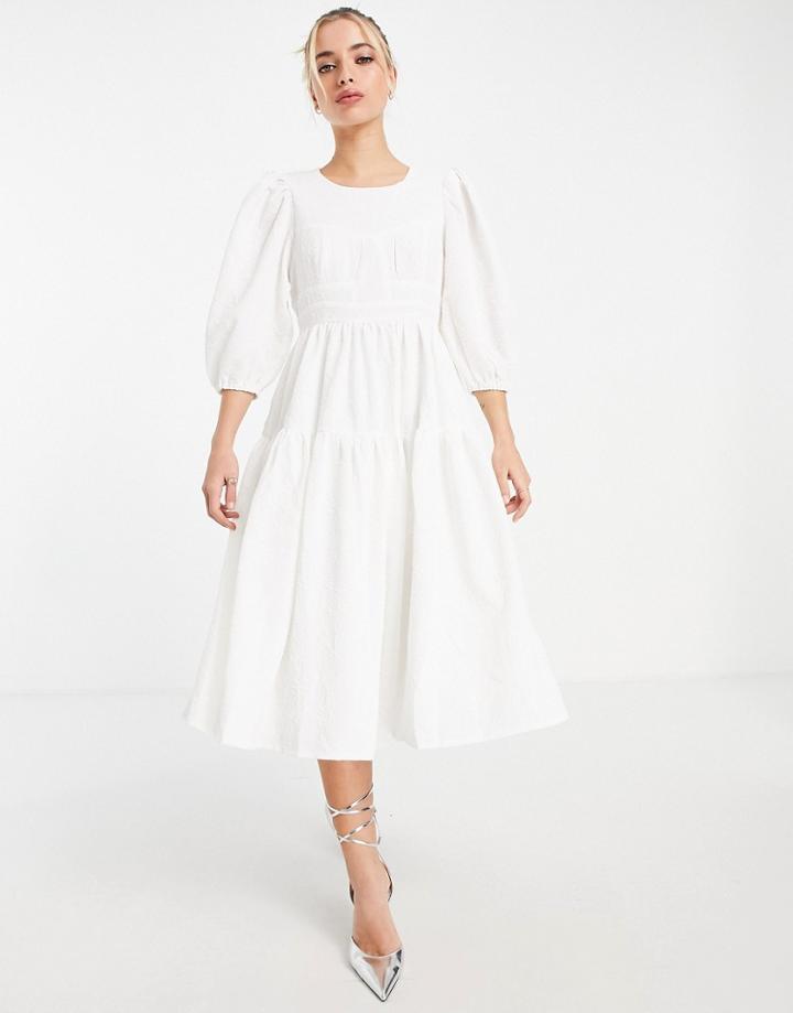 In The Style X Lorna Luxe Bust Detail Trapeze Midi Dress In White-silver