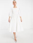 In The Style X Lorna Luxe Bust Detail Trapeze Midi Dress In White-silver