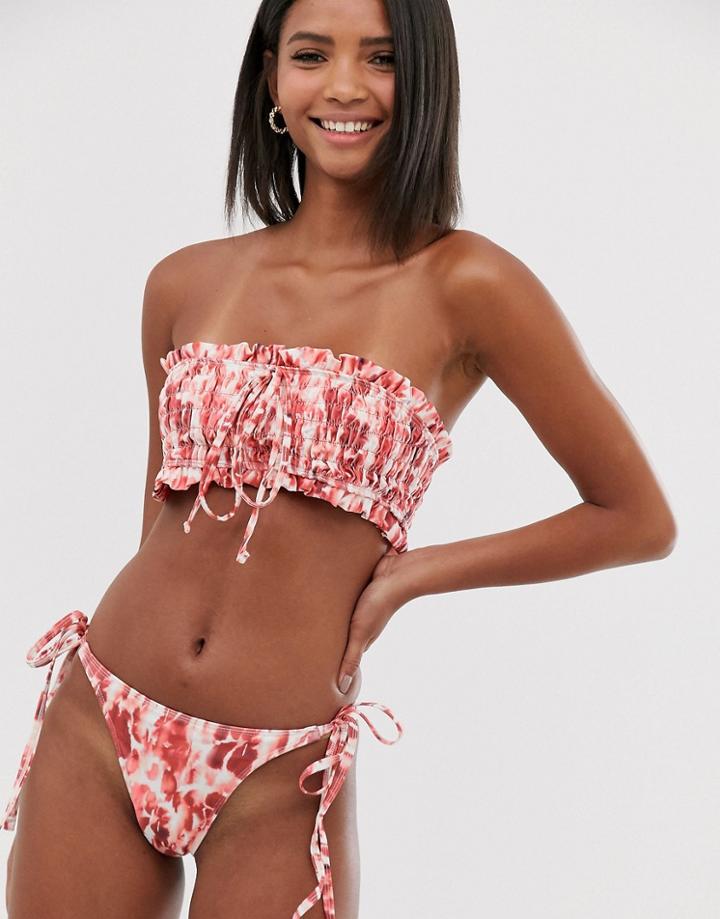 Unique21 Shirred Tie Dye Bandeau Bikini Top-pink