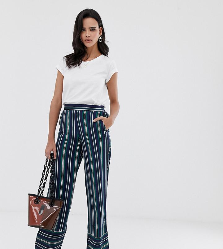 Esprit Stripe Wide Leg Pants In Navy And Green Stripes-multi