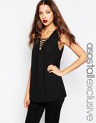 Asos Tall Exclusive Lace Up Longline Tank - Black