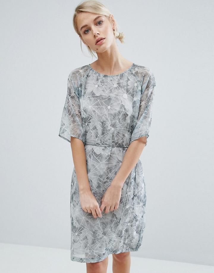Storm & Marie Edit Marble Print Belted Dress - White