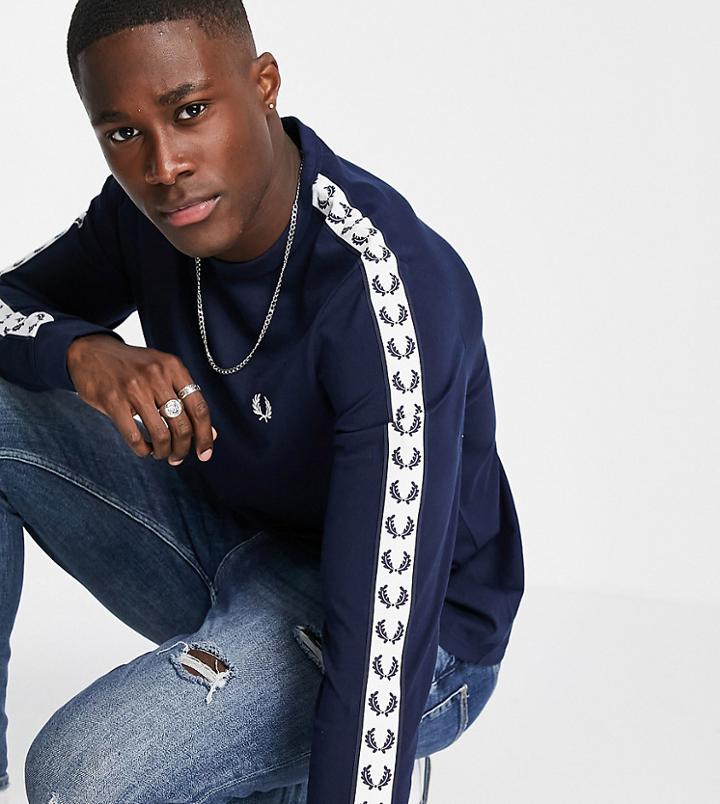 Fred Perry Taped Long Sleeve Top In Navy Exclusive At Asos