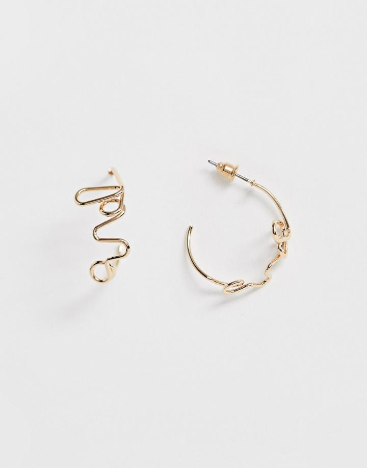 Asos Design Hoop Earrings In Wire Love Design In Gold Tone - Gold