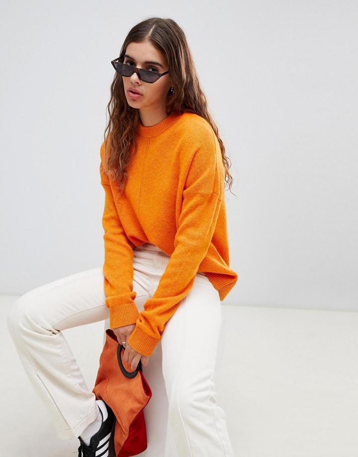 Weekday Knit Sweater With Middle Seam Detail In Orange Melange - Orange