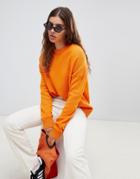 Weekday Knit Sweater With Middle Seam Detail In Orange Melange - Orange
