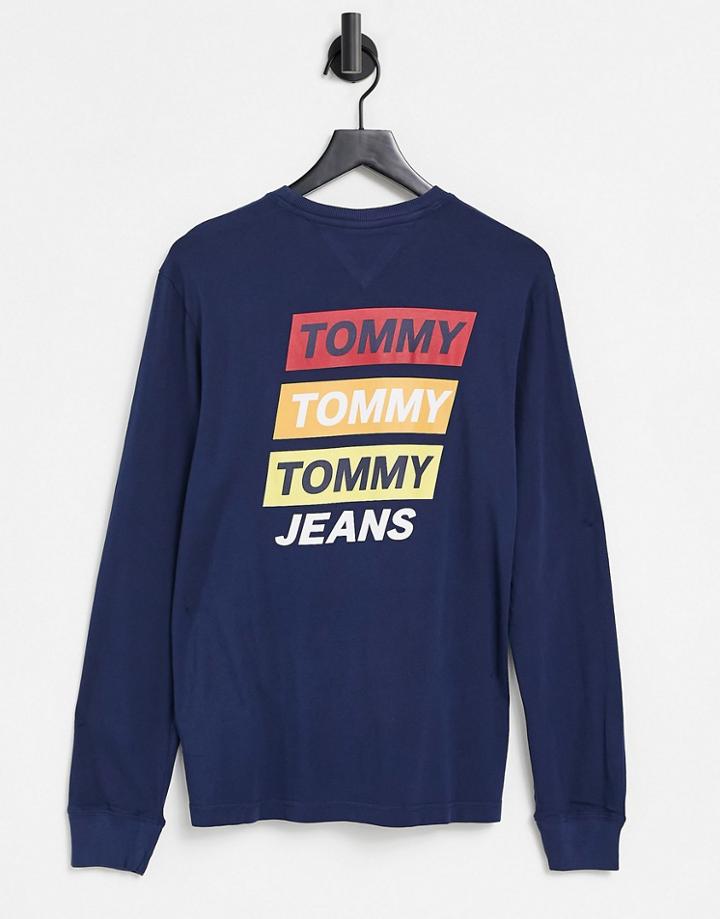 Tommy Jeans Back Mountain Print Long Sleeve Top In Navy