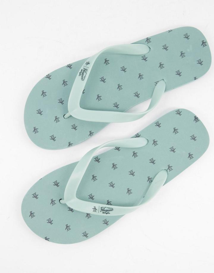 Original Penguin Logo Print Flip Flops In Blue-blues