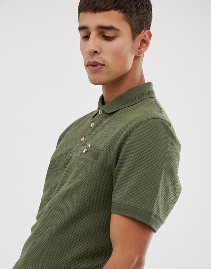 Ted Baker Waffle Knit Polo Shirt In Khaki - Green