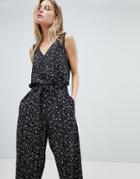 Allsaints Wide Leg Jumpsuit In Floral Print - Black
