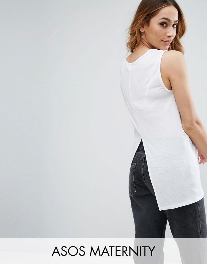 Asos Maternity Rib Top With Split Back - White