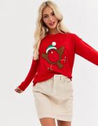 Brave Soul Robin Christmas Sweater With Pom Pom-red